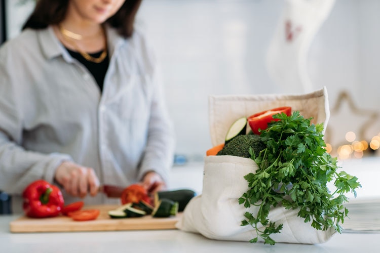 Preparing veggies in the kitchen