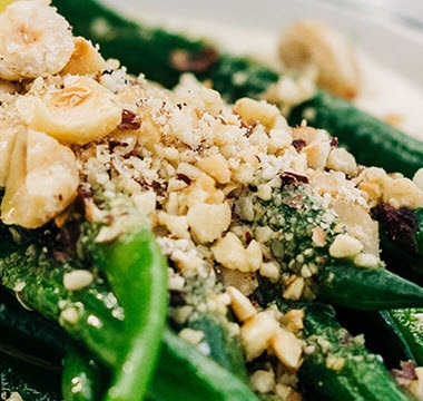 Green Bean Salad, Almond Cream, Roasted Hazelnuts by Massimo Mele