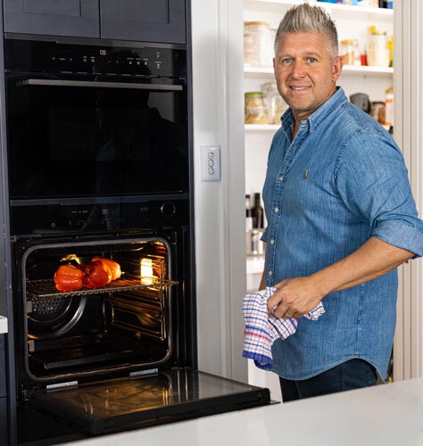 Massimo cooking home grown vegetables on westinghouse oven