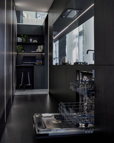 Inside integrated black modern compact Electrolux kitchen